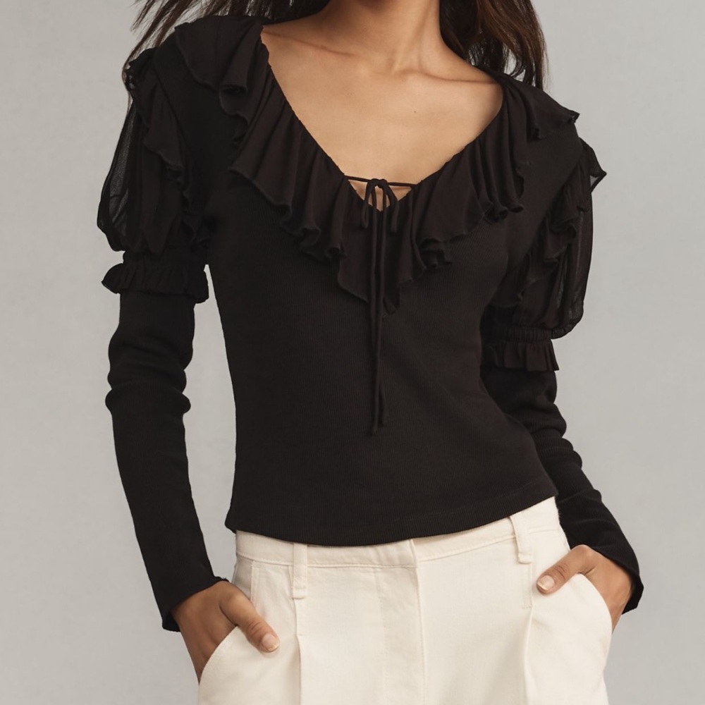 By Anthropologie Long-Sleeve Ruffle Top NWOT